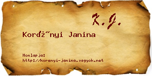 Korényi Janina névjegykártya
